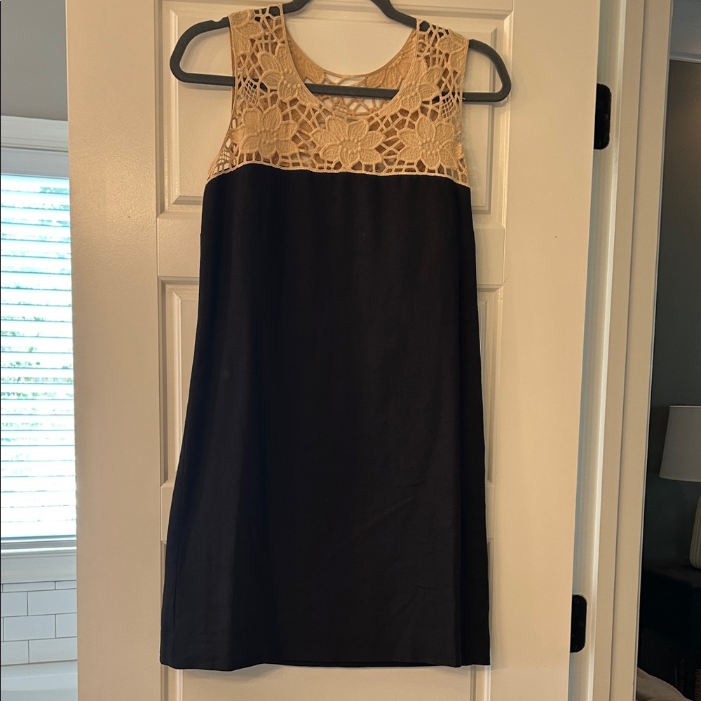 Loft Black and Cream Linen Dress